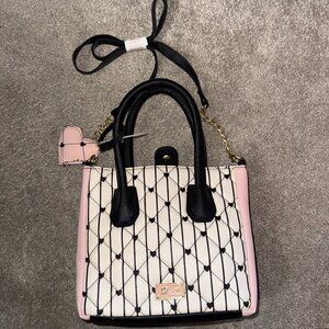 Betsey Johnson Satchel Quilted Heart Print Crossbody Bag w/ Heart Charm - New